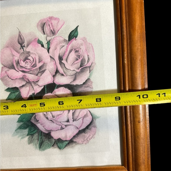 Vtg Framed 'Roses' Signed by Artist in Pencil 10”x12.5” MCM - Picture 8 of 9